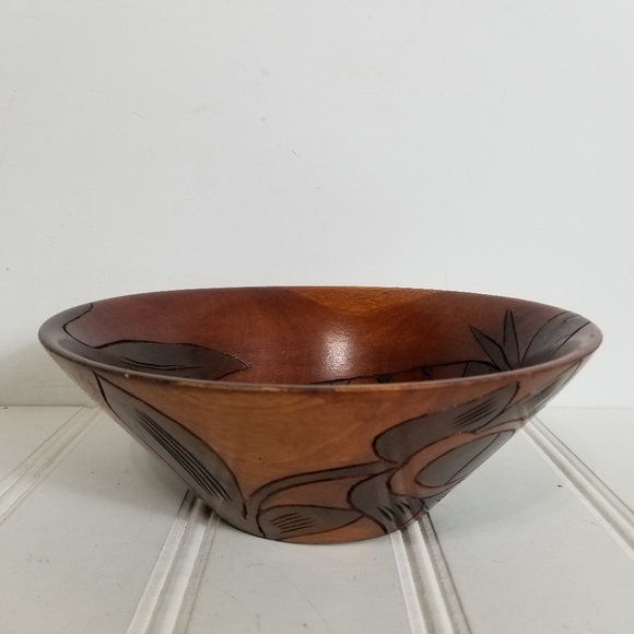 Hand Carved Wood Bowl Pineapple Engraved Fruit Bowl Cottage Country Farmhouse - Picture 2 of 16